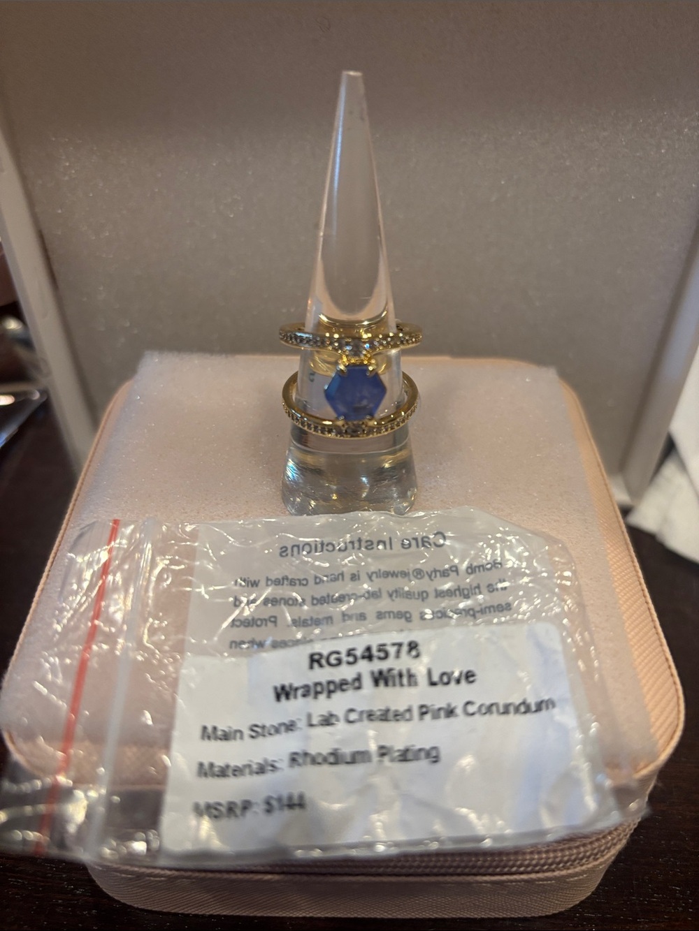 Corn Flower Blue on Gold Ring